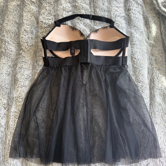 Victorias Secret Black Lace & Mesh Halter Babydoll Intimates Sz 36D - Picture 3 of 5